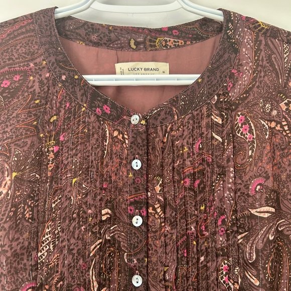 Lucky Brand Brown Long Sleeve Paisley Babydoll Dress - Picture 4 of 9